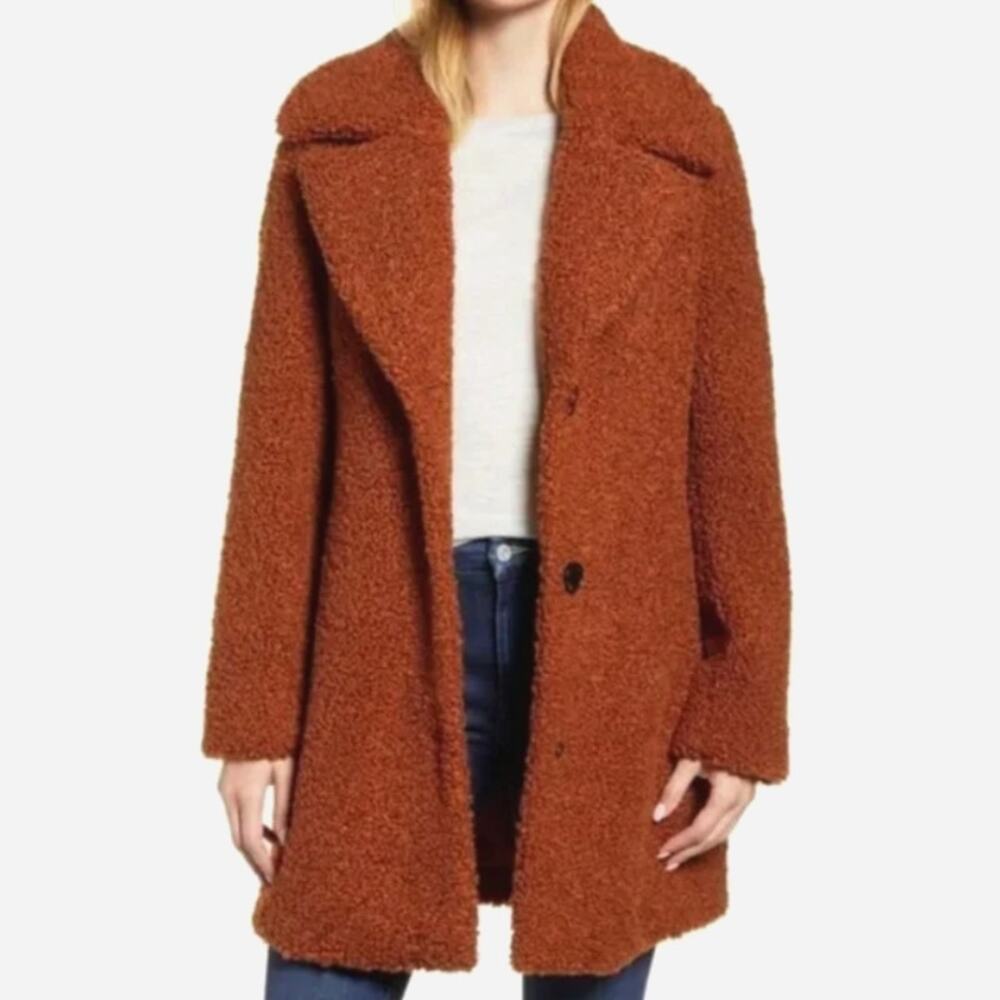 Sam Edelman Teddy Coat Rust/Camel Brown Boucle Sherpa Textured Coat Size M